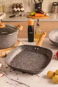 Bífera Granito Stone Aluminio Forjado 26cm Inducción Color Gris - ABRUZZO BAZAR