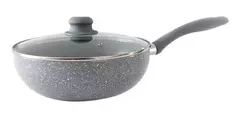 Wok Antiadherente Granito Tapa Vidrio 30 Cm Mango Silicona