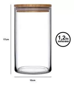 Frasco Hermético Carol Vidrio 1200 Ml Tapa Bambú Redondo - comprar online