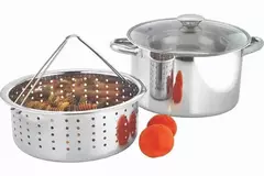 Set Cacerola Carol 22 Cm, C. Vaporiera Tapa Vidrio