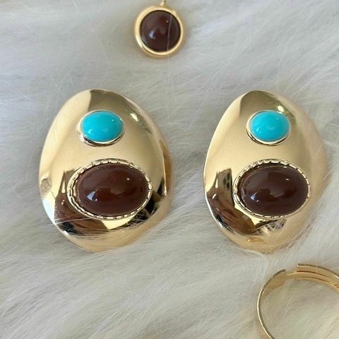 Brinco Orgânico Turquesa + Marrom - comprar online