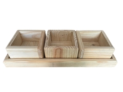 Floreira C/3 Vasinhos Em Pinus C/ Bandeja - comprar online
