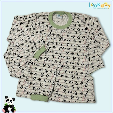 Pijama infantil manga longa pandinhas