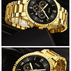 2pc Quartts Relógio De Ouro Com Pulseira Corrente Cubana Para Homens Negócios - L.F