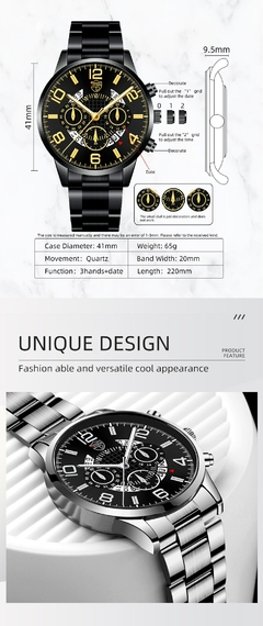 2PCS Moda Mens Pulseira Conjunto de Relógios Luxo Men Sports Prata Aço Inoxid?