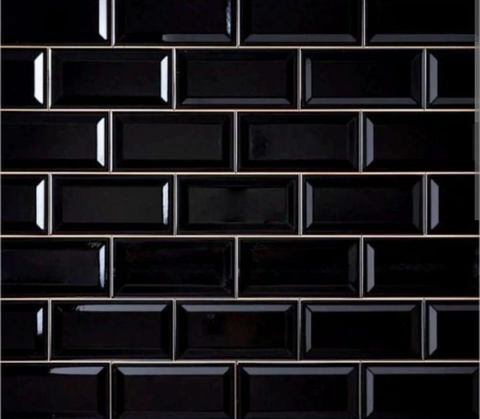 Azulejo Subway 7,5 x 15 cm Original Negro Brillante Biselado