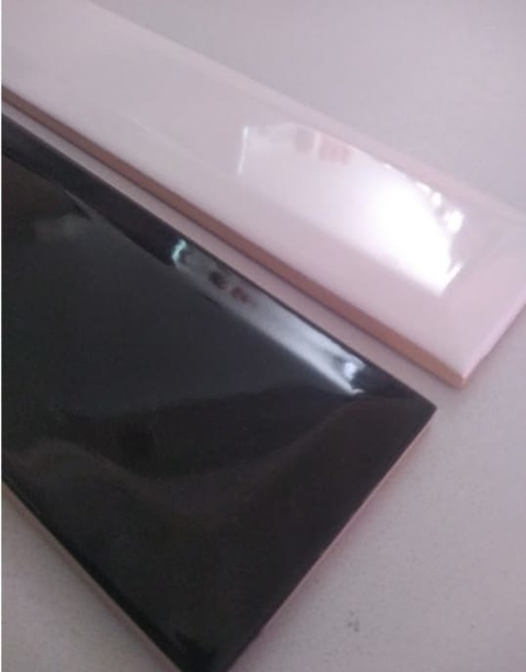 Azulejo Subway Large 7,5 x 30,5 cm Original Blanco y Negro Brillante Biselado