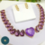 Conjunto Colar e brincos em cristal lilás, banho de ouro 18k.