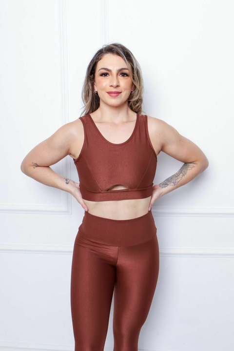 Conjunto Canelado Top Márcia Café