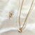Juego collar doble con aretes de perlas acero inoxidable