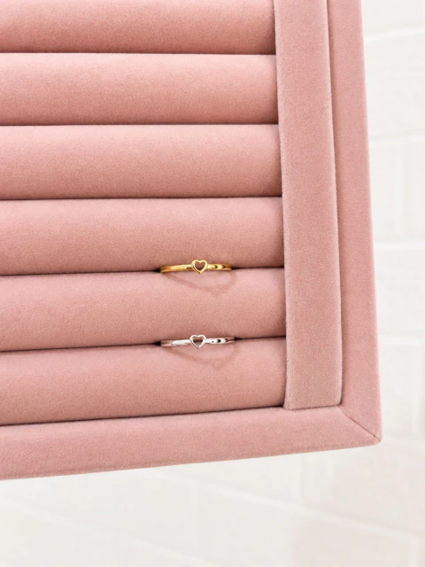 Anel semi joia coração pequeno regulável prata dourado minimalista elegante