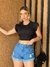 Blusa Feminina Cropped Manga Curta Canelada Gola Alta P M G - comprar online