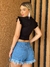 Blusa Feminina Cropped Manga Curta Canelada Gola Alta P M G na internet