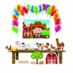 9 Display Fazendinha com Animais Decoração de Festas Mdf Painel Nome
