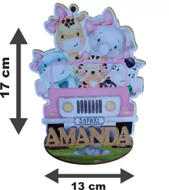 12 Peças Centros Mesa Safari Rosa Personalizado Lembranças Festa - LOPES MDF