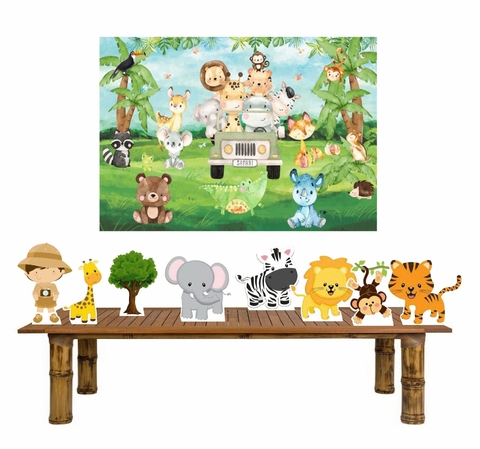 8 Display Safari Festas Mdf Com Painel Nome Decoração Festa