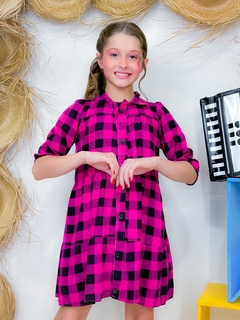 Vestido Infantil Xadrez Viscose Manga 3/4 Botões. - comprar online