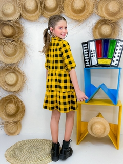 Vestido Infantil Xadrez Viscose Manga 3/4 Botões. - PATOCA KIDS & TEENS