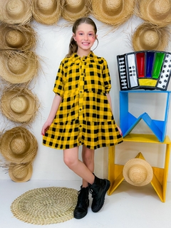 Vestido Infantil Xadrez Viscose Manga 3/4 Botões. - loja online