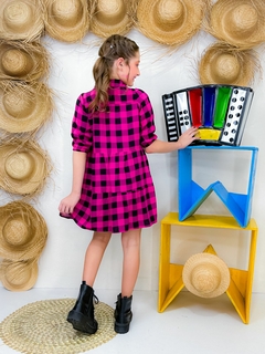 Vestido Infantil Xadrez Viscose Manga 3/4 Botões. na internet