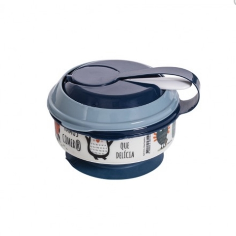 Pote de Papinha com Amassador 3 em 1 - Animais Azul