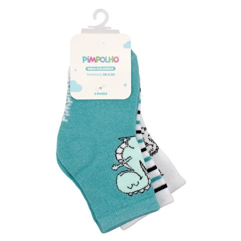 Kit 3 Pares Meia Tam 26 a 30 Verde Dino - Pimpolho
