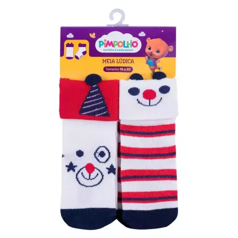 Kit Meia Lúdica Tam 16-20 Palhacinho/Ursinho Vermelho - Pimpolho