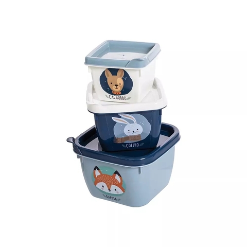 Kit 3 Potes Animais Azul