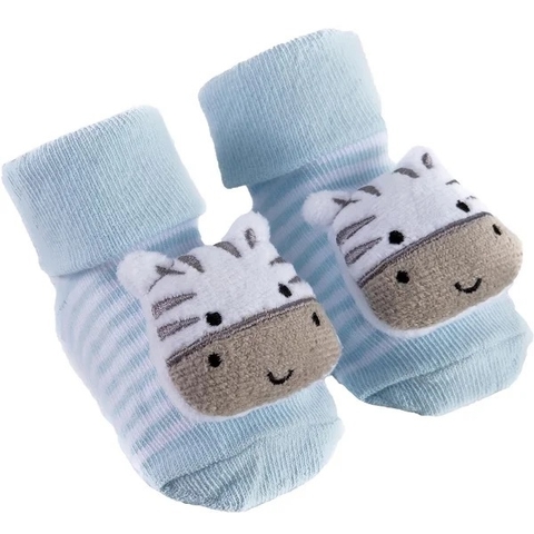 Meias Antiderrapantes com Chocalho Zebra Azul - Buba
