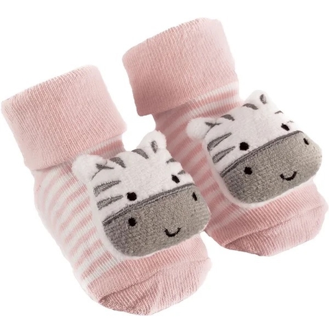 Meias Antiderrapantes com Chocalho Zebra Rosa - Buba