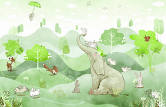 MI017 - Mural Infantil - Naturaleza, elefantes y conejos - comprar online