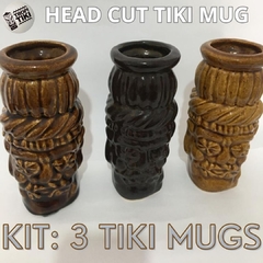 Copo de Cerâmica - Kit com 3 Tiki Mugs, modelos: Head Cut – Cores Sortidas