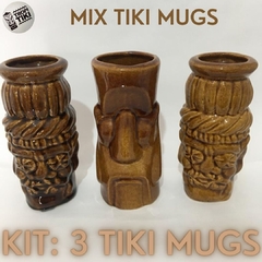 Copo de Cerâmica - Kit com 3 Tiki Mugs, modelos: Head Cut e Moai– Cores Sortidas
