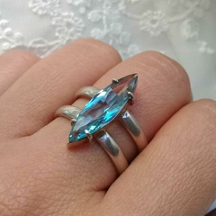 Anillo Marquesita Celeste Grande Plata 950