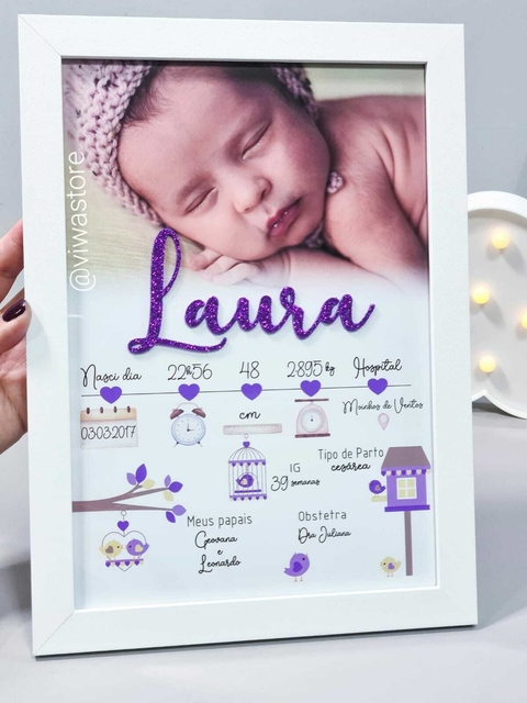 QUADRO MEU NASCIMENTO COM FOTO ( PASSARINHOS )