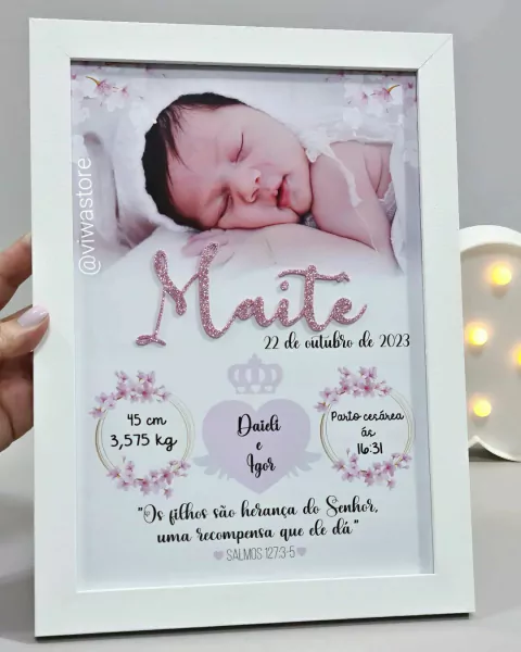 QUADRO MEU NASCIMENTO COM FOTO ( FLORAL )