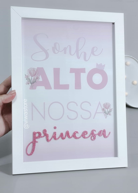 QUADRO FRASE SONHE ALTO (FLORAL)