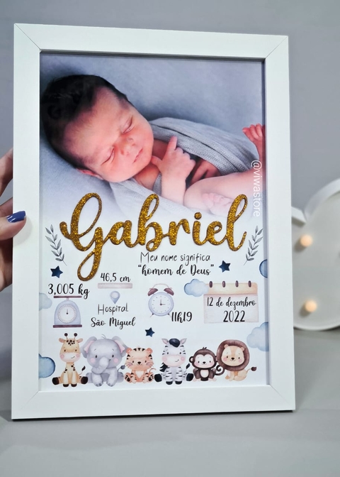 QUADRO MEU NASCIMENTO COM FOTO ( SAFARI BABY)