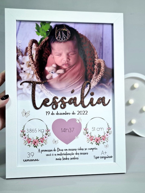 QUADRO MEU NASCIMENTO COM FOTO (FLORAL)