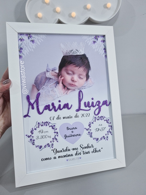 QUADRO MEU NASCIMENTO COM FOTO (LAVANDAS)