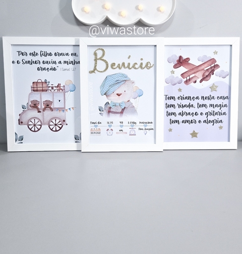 KIT COM 3 QUADROS (BEAR AVIADOR VIAJANTE)