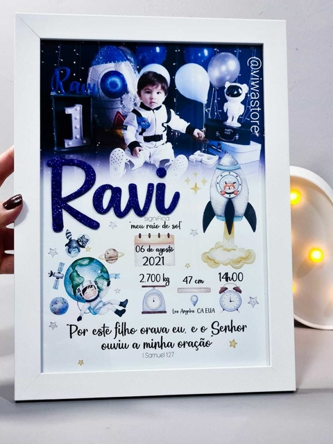 QUADRO MEU NASCIMENTO COM FOTO ( ASTRONAUTA )