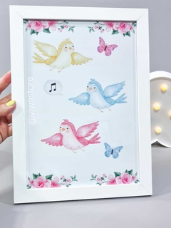 KIT COM 3 QUADROS (JARDIM DE PASSARINHOS) -  Quadros infantis Viwá Store