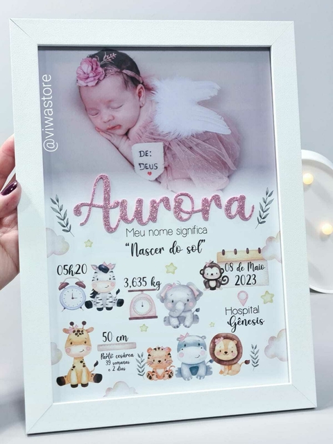 QUADRO MEU NASCIMENTO COM FOTO ( SAFARI BABY )