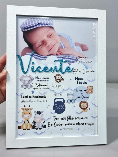 QUADRO MEU NASCIMENTO COM FOTO ( SAFARI BABY )
