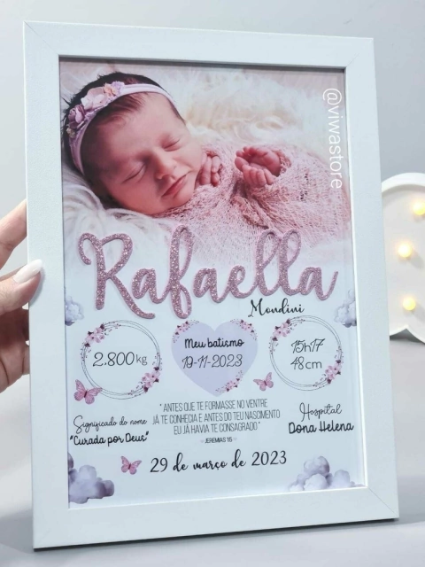 QUADRO MEU NASCIMENTO COM FOTO ( ARCOS FLORAIS )