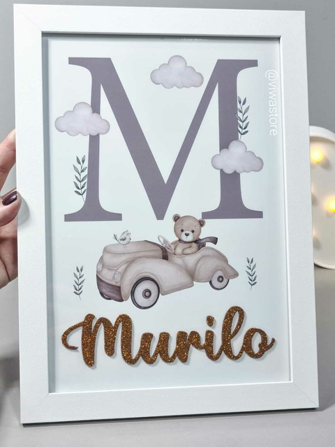 QUADRO NOME + INICIAL ( URSINHO MARROM AQUARELA )