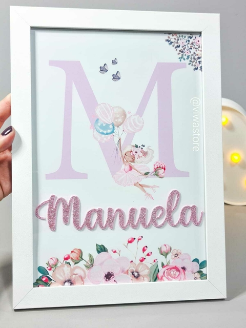 QUADRO NOME + INICIAL ( BAILARINA FLORAL )