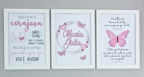 KIT COM 3 QUADROS (JARDIM DE BORBOLETAS)