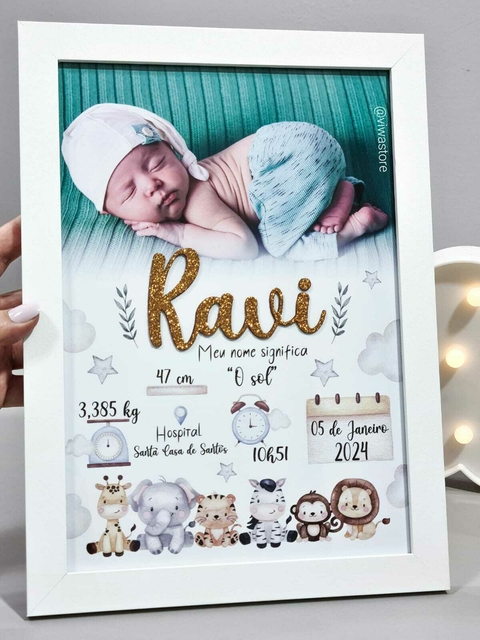 QUADRO MEU NASCIMENTO COM FOTO ( SAFARI BABY )